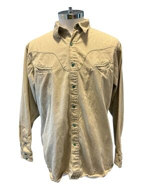 Schaefer Outfitter Pearl Snap Denim Shirt Men’s L Camel Western Cowboy Workwear